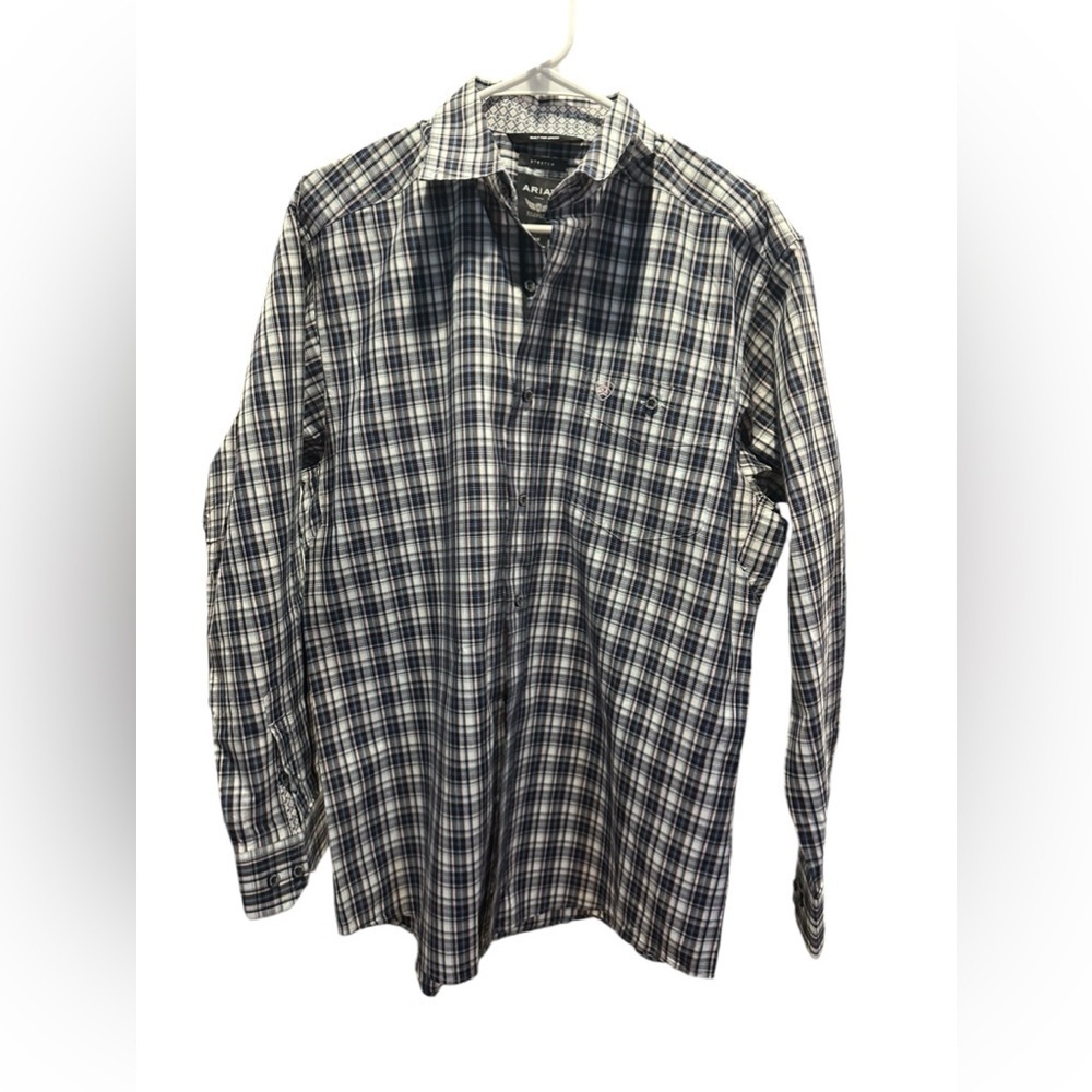 Ariat gray plaid button down shirt size M